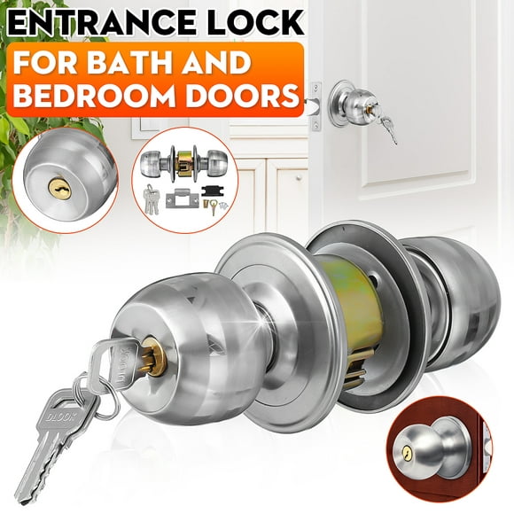 Door Knob Lockset W/3 Keys P-rivacy Handle Lockset Polished Finish Bedroom C8C4 